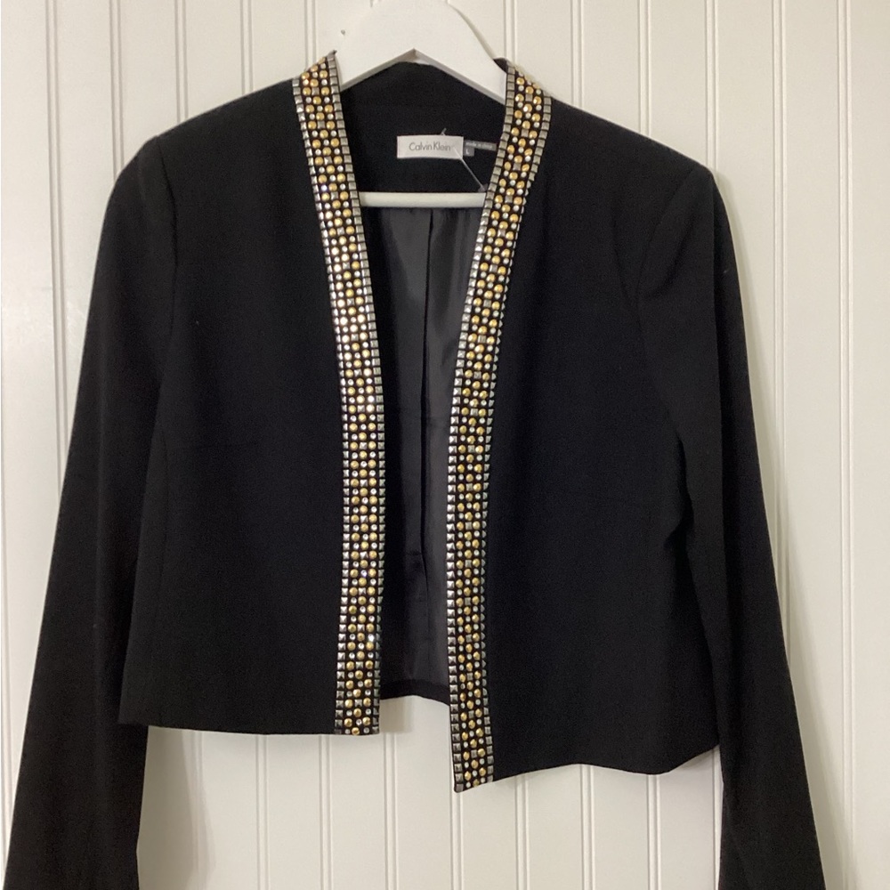 Calvin Klein, rhinestones and studs, Cropped blazer